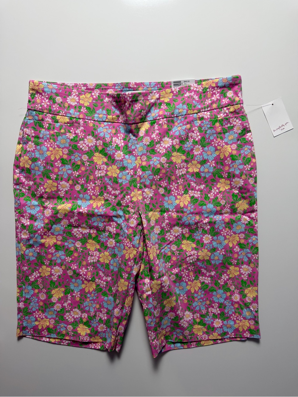 NWT Kim Rogers Millennium Tummy Control Bermuda Shorts, Pink Floral, Size 18W